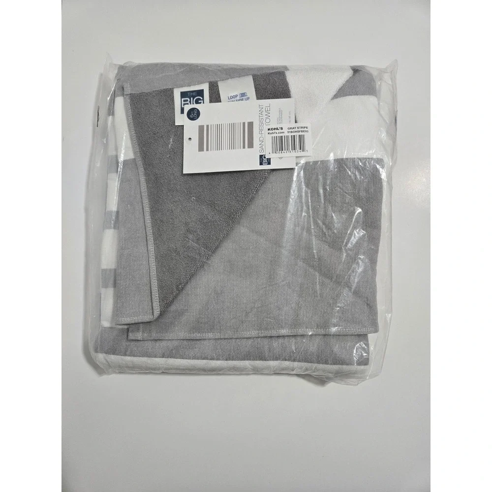 The Big One Sand Resistant Oversized Beach Towel in Gray Stripe -‎ 36